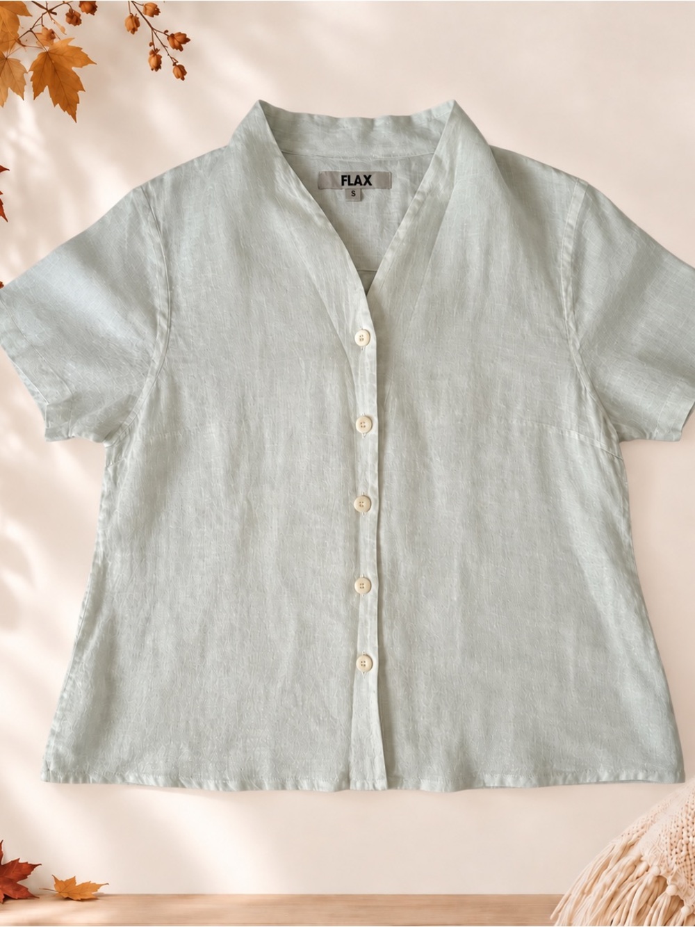 FLAX 100% Linen Textured Button-DownTop in Soft White